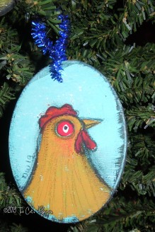 Chicken on teal Ornament